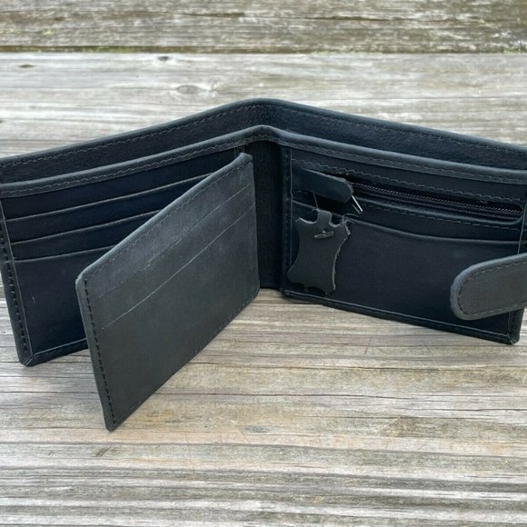 Card Holder Black Wallet Handmade Purse Bi Fold Genuine Leather Purse - Picture 12 of 12